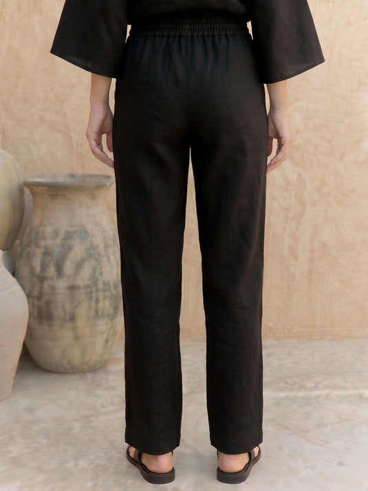 Elasticated waist premium linen pant with button detail