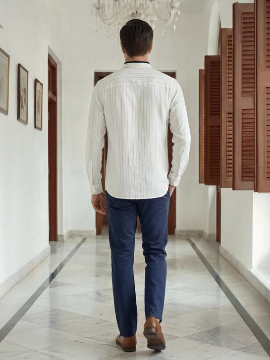 Casual Wear Stripe Collar Detailed Long Sleeve Shirt