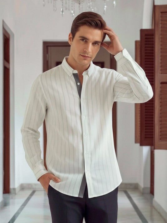 Casual Wear Stripe Placket Detailed Long Sleeve Shirt