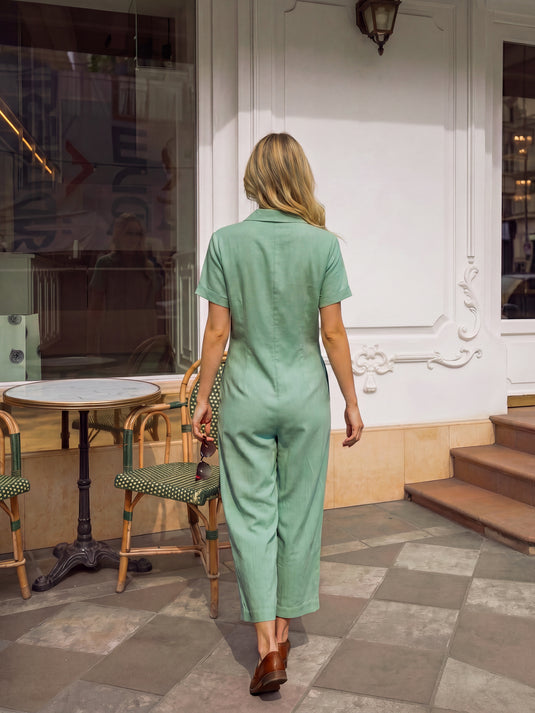 Basic linen jumpsuit with collar