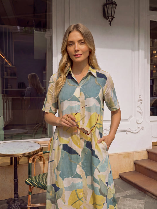 Printed shirt dress
