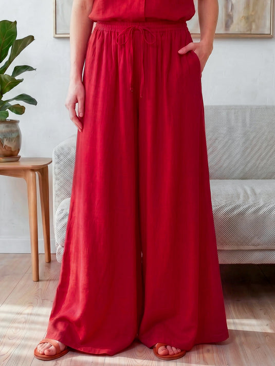 Drawcord pant with flared leg