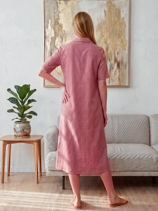 V neck dress with collar and front pleat