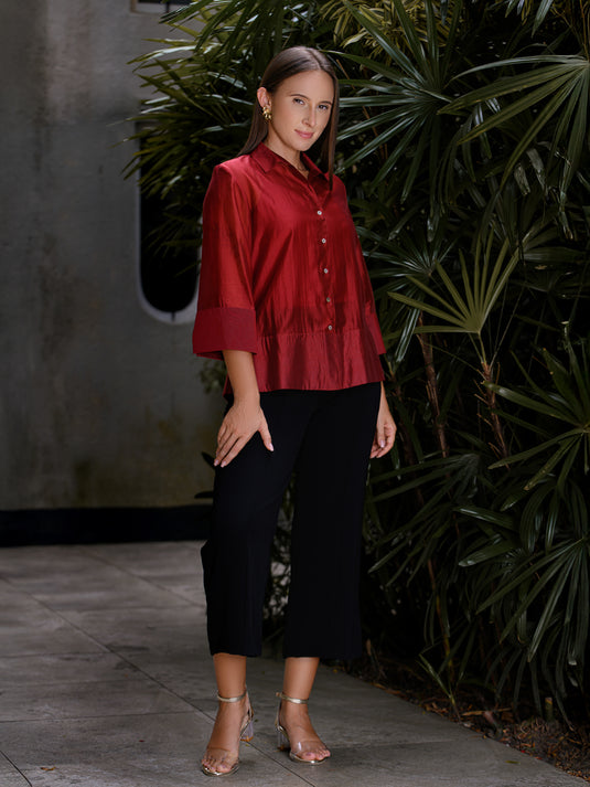 Button down blouse with wide hem detailing