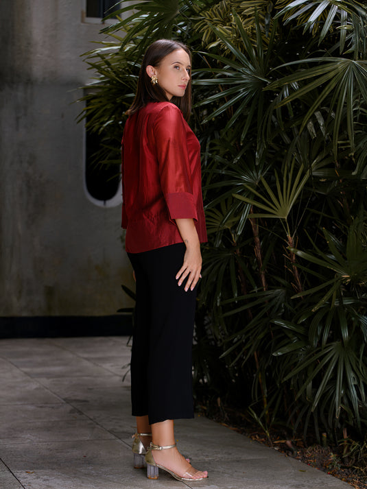 Button down blouse with wide hem detailing