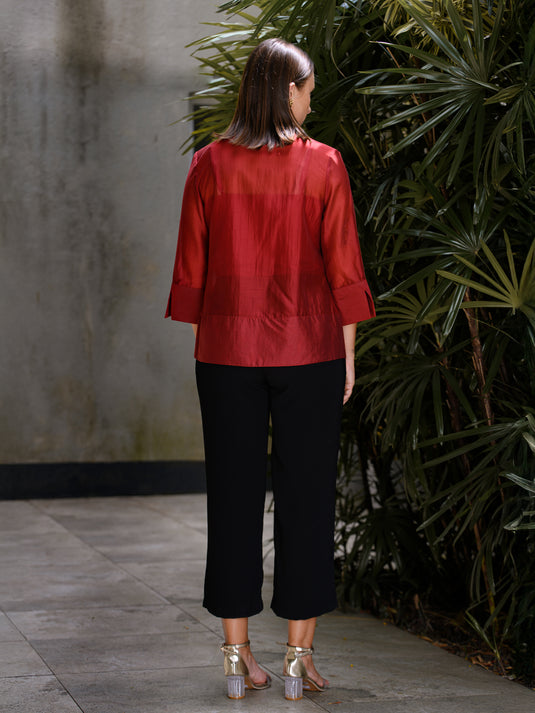 Button down blouse with wide hem detailing