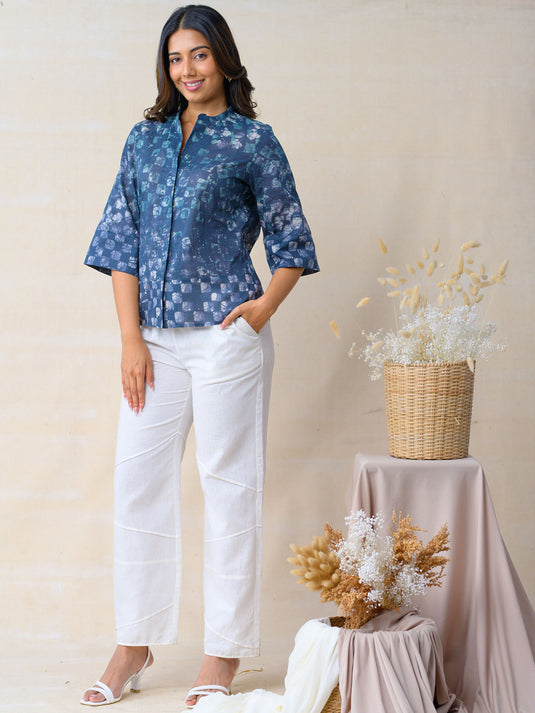 Cuff detailed bell sleeve batik top