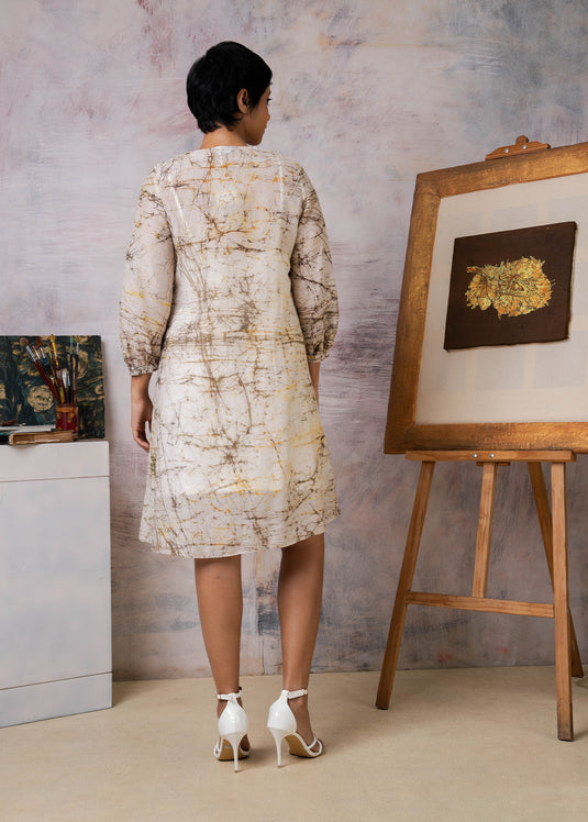 Van Gogh sunflower inspired v- neck puff sleeve dress