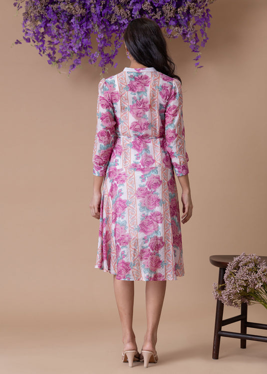 Printed dress with pintuck detail