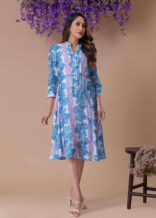 Printed dress with pintuck detail