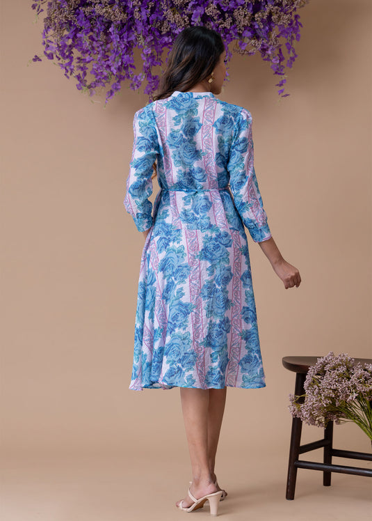 Printed dress with pintuck detail