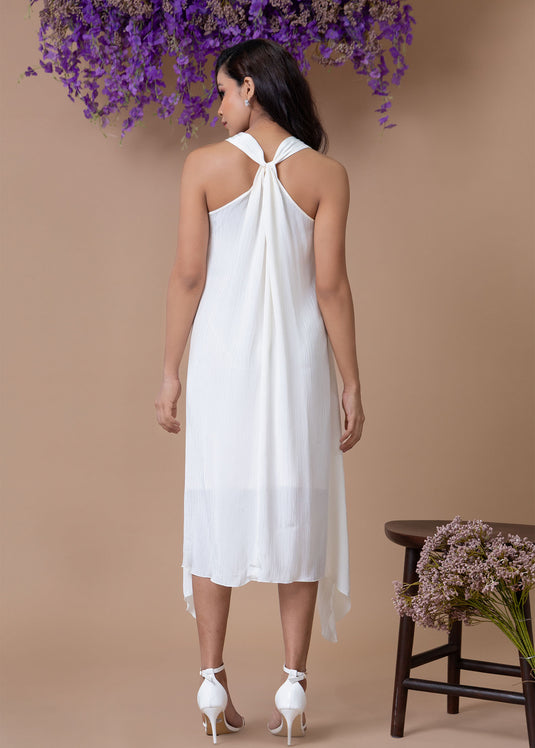 Halter dress with asymmetrical hem