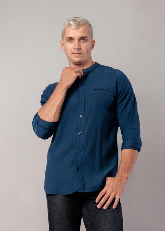 Manderin Collar L/S Shirt with Welt Pkt. (Deep Purple)