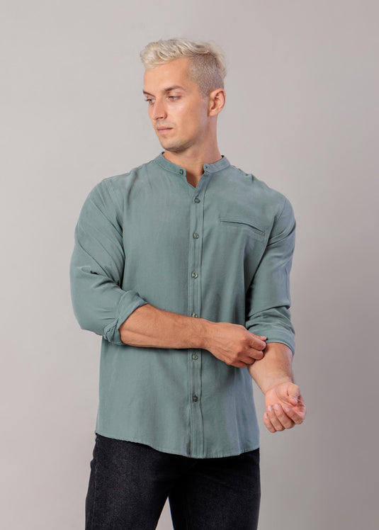 Manderin Collar L/S Shirt with Welt Pkt. (Deep Purple)