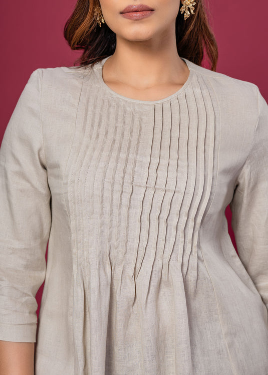 Pintuck Linen Dress