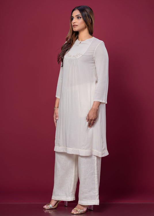 Hand Embroidered Kurtha Top With Bottom Lace
