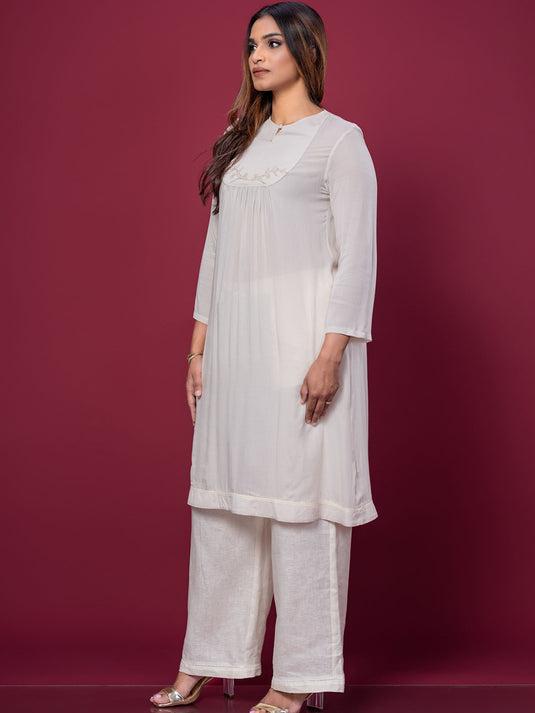 Hand Embroidered Kurtha Top With Bottom Lace