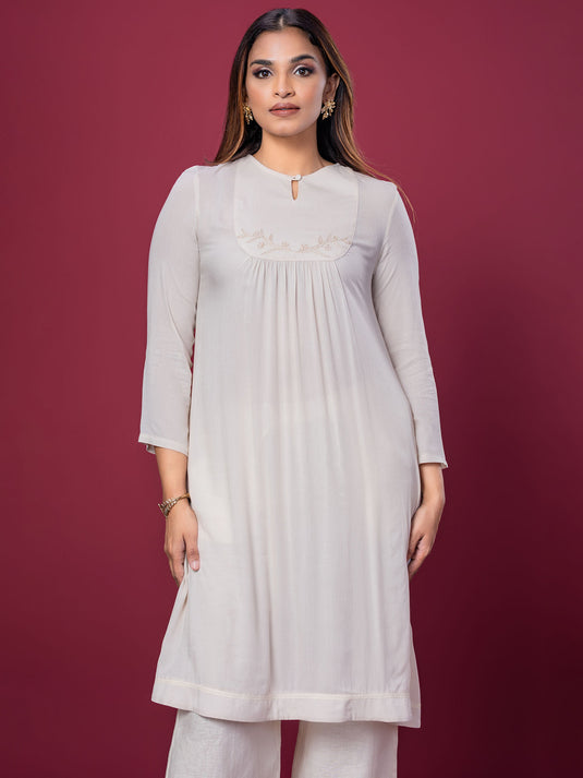 Hand Embroidered Kurtha Top With Bottom Lace