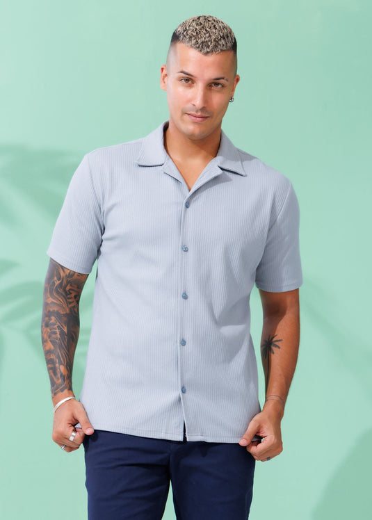 Knitted Cuban Collar S/S Shirt