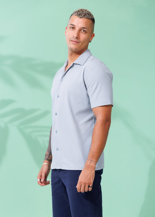 Knitted Cuban Collar S/S Shirt