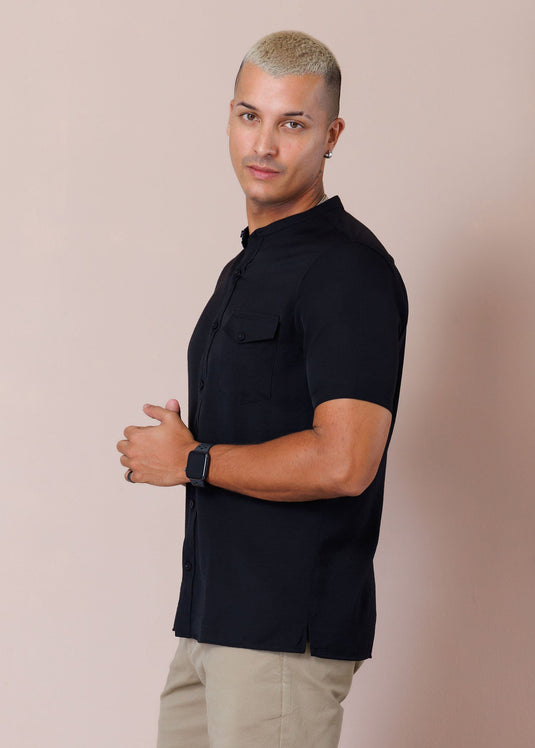 Manderin Collar S/S Shirt With Flap PKT
