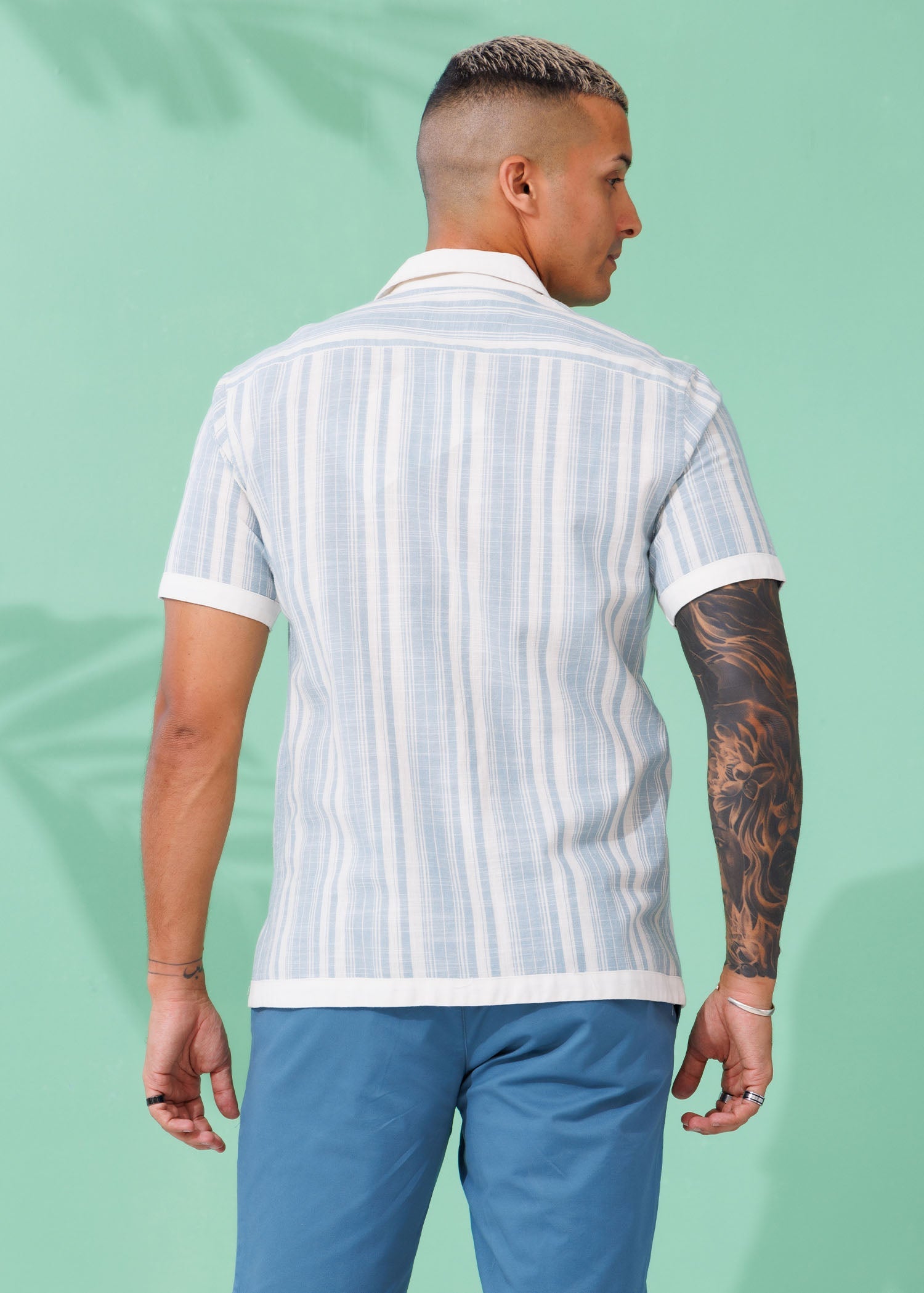 Linen Stripe Camp Collar Shirt