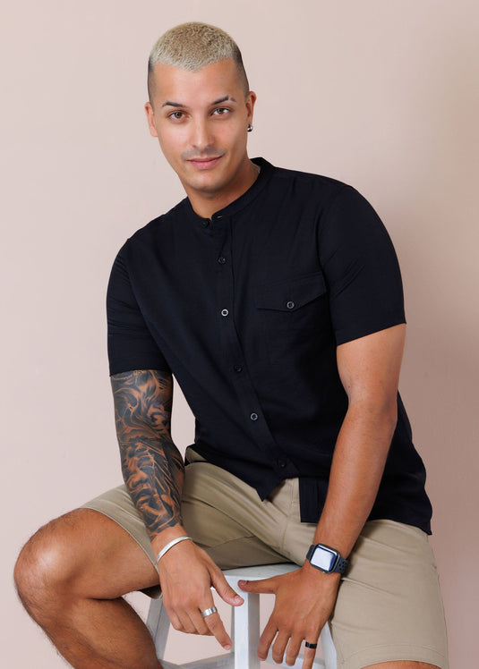 Manderin Collar S/S Shirt With Flap PKT