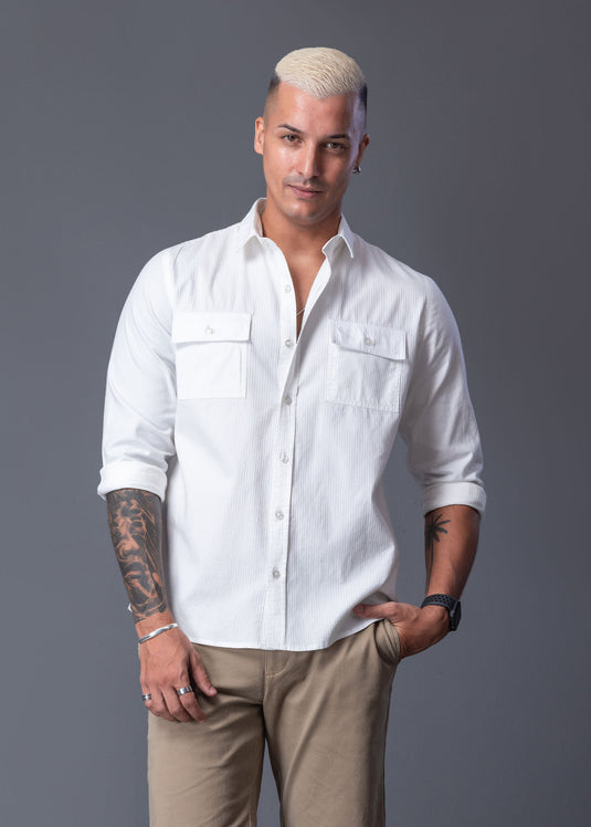 Casual wear Textured Double  Pkt L/S Shirt