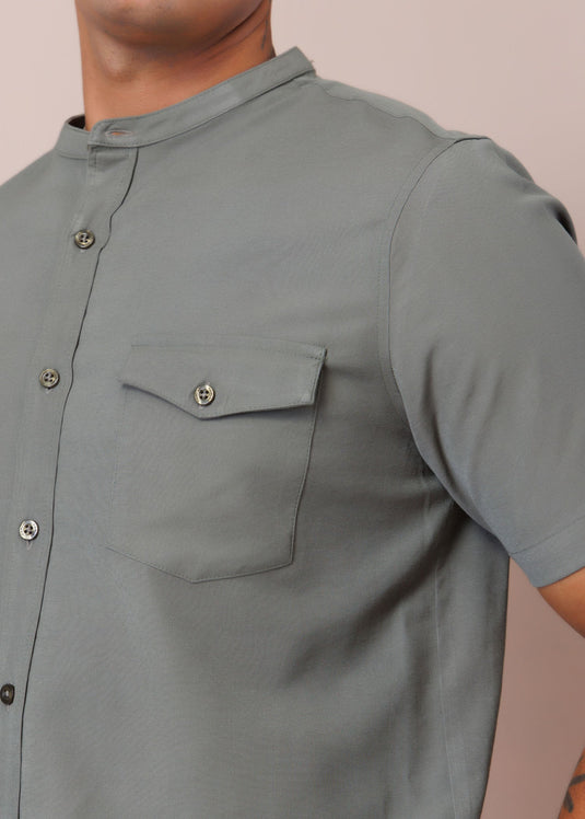 Manderin Collar S/S Shirt With Flap PKT