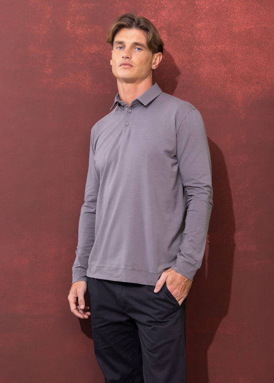 Casual wear self collar L/S T-shirt