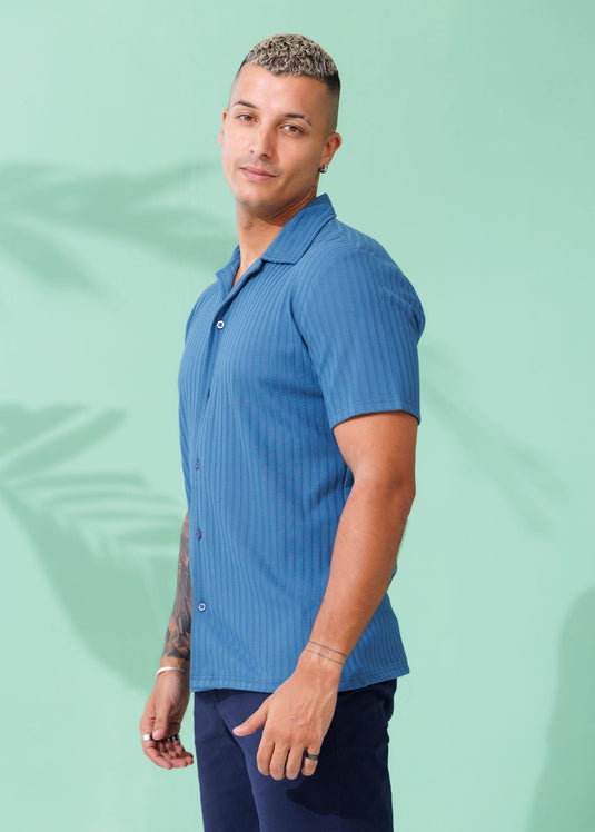 Knitted Cuban Collar S/S Shirt