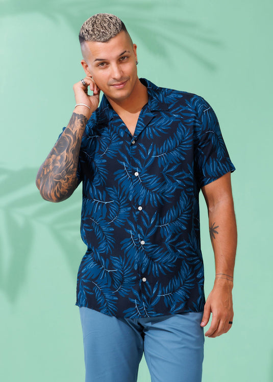 Printed Cuban Collar Shirt