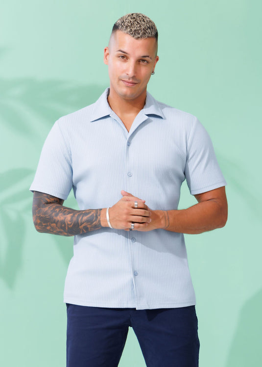 Knitted Cuban Collar S/S Shirt