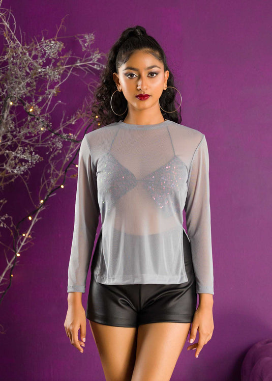 Long sleeve mesh top