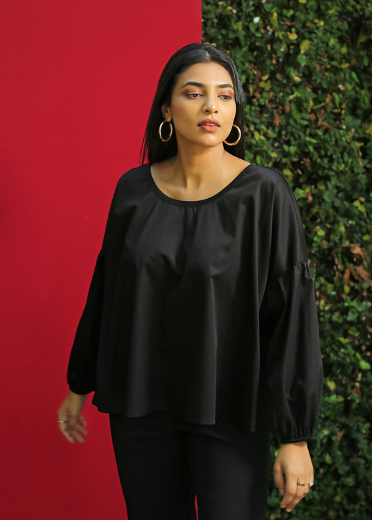 Adjustable Neckline  top with dropped shoulder sleeves