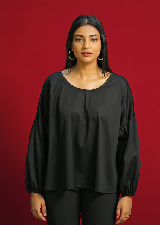 Adjustable Neckline  top with dropped shoulder sleeves