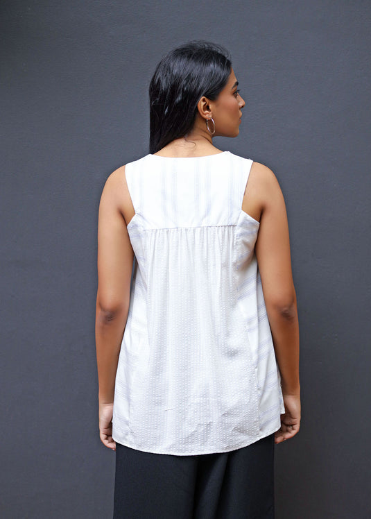 Paneled Sleeveless Top With Front & Back Waist Gathering