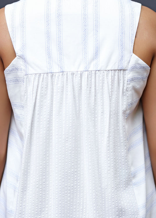 Paneled Sleeveless Top With Front & Back Waist Gathering