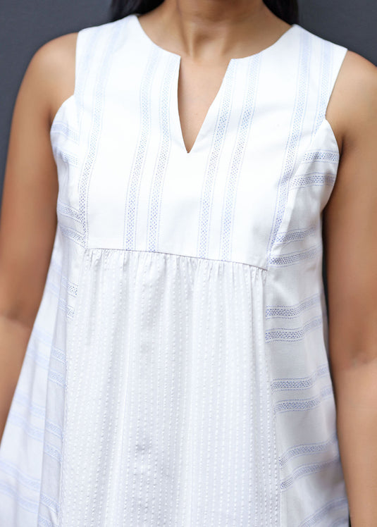 Paneled Sleeveless Top With Front & Back Waist Gathering