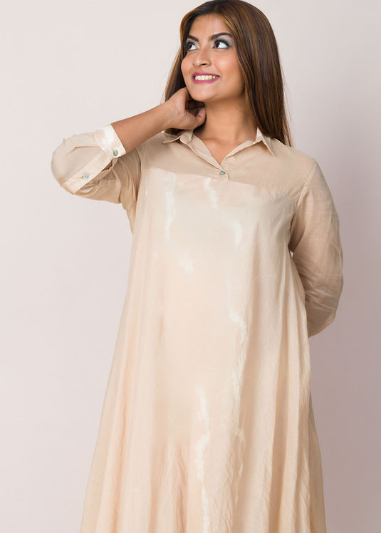 Long Sleeves Shibori Flared Dress