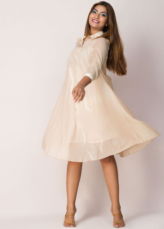 Long Sleeves Shibori Flared Dress