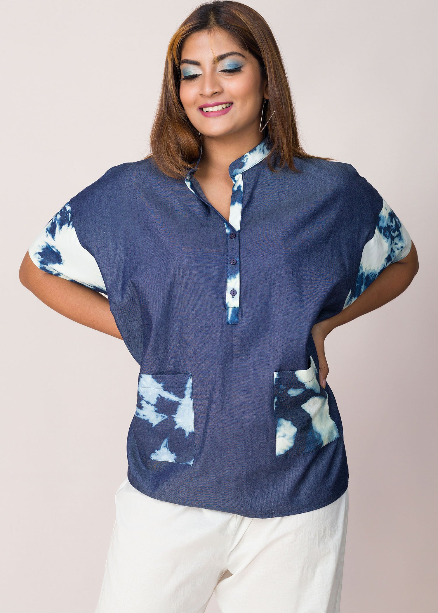 Contrast Color Patched Batik Shirt