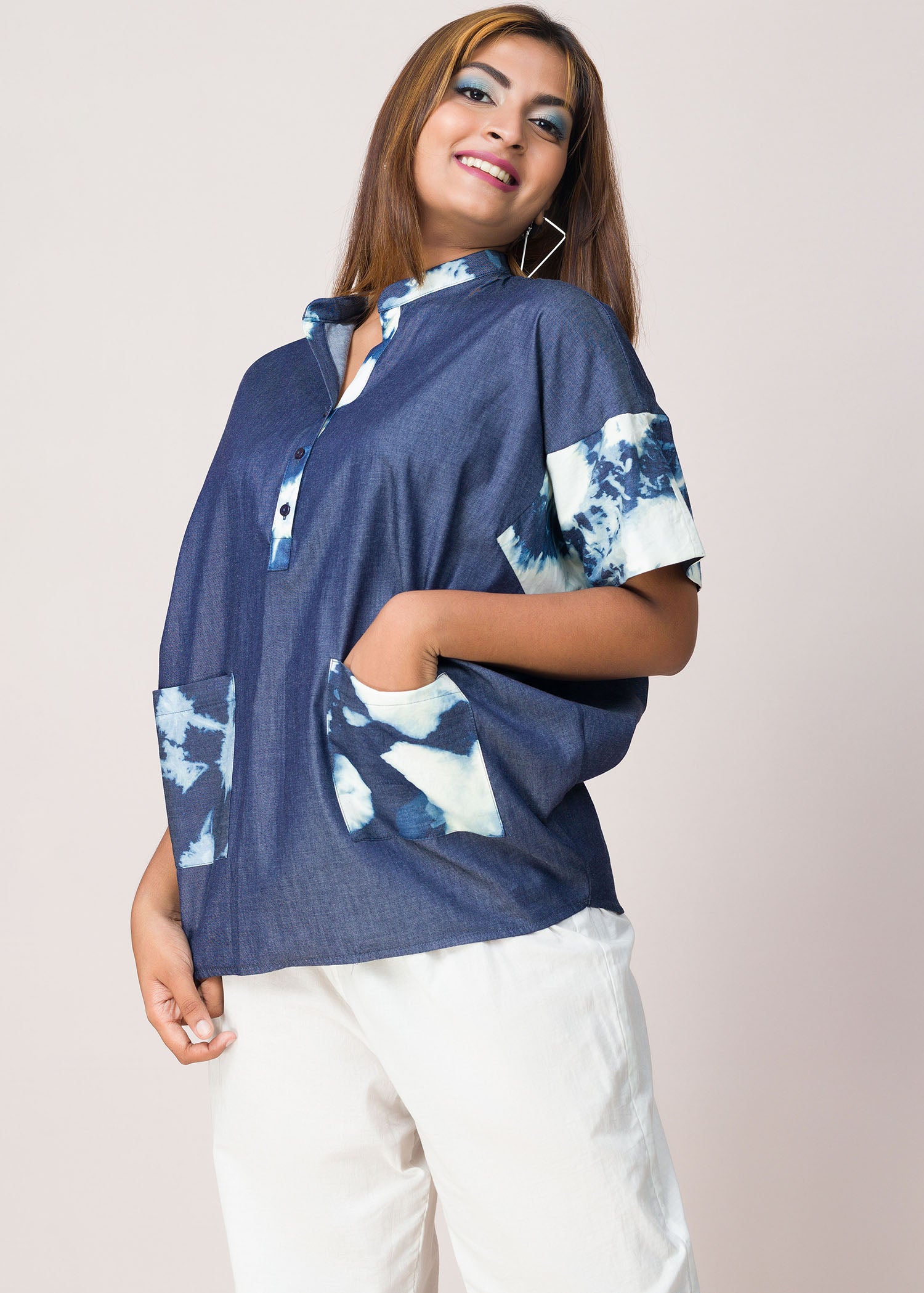 Contrast Color Patched Batik Shirt