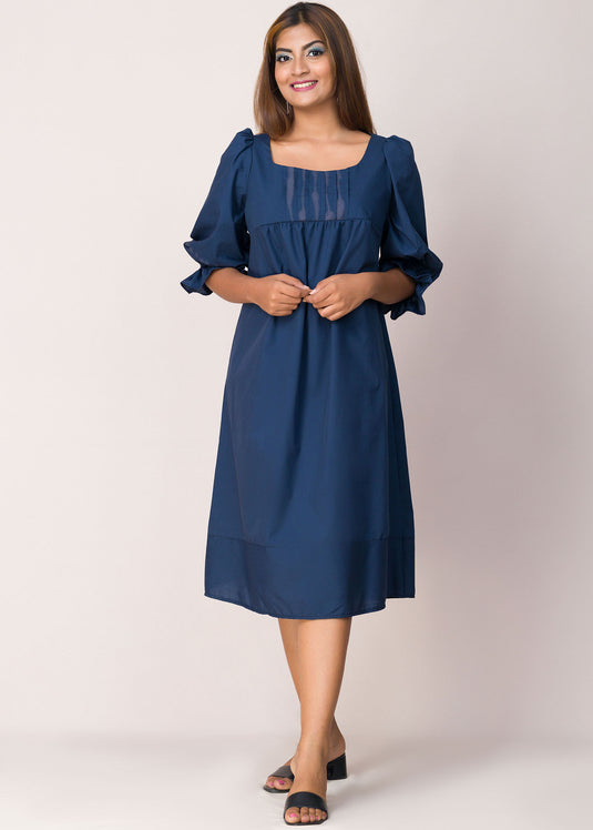 Balloon Sleeve Detailed Batik Midi Dress
