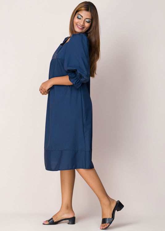 Balloon Sleeve Detailed Batik Midi Dress