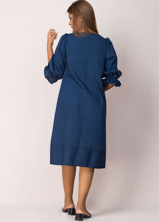 Balloon Sleeve Detailed Batik Midi Dress