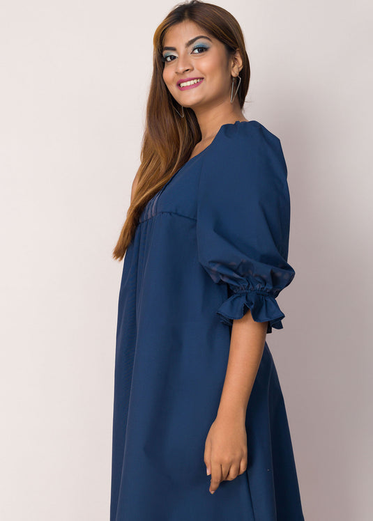 Balloon Sleeve Detailed Batik Midi Dress