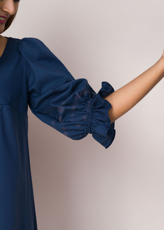Balloon Sleeve Detailed Batik Midi Dress