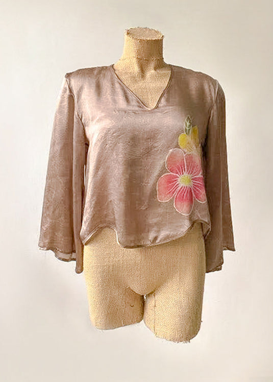 Brown Floral Silk Top