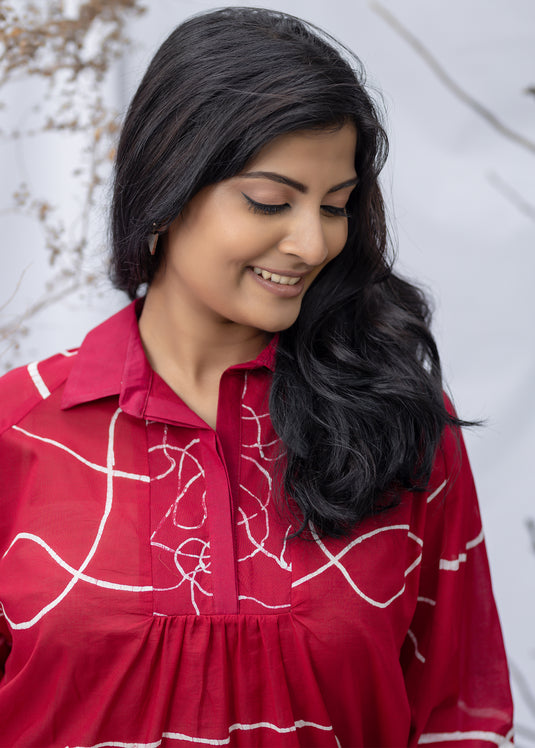 Batik shirt collared top